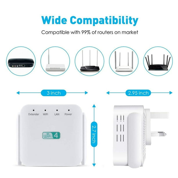 Amplificador De Extensor Wifi Amplificador WiFi de 300 Mbps Enchufe de pared Repetidor inalámbrico de 2,4 GHz Cobertura más amplia Hugtrwg Para estrenar