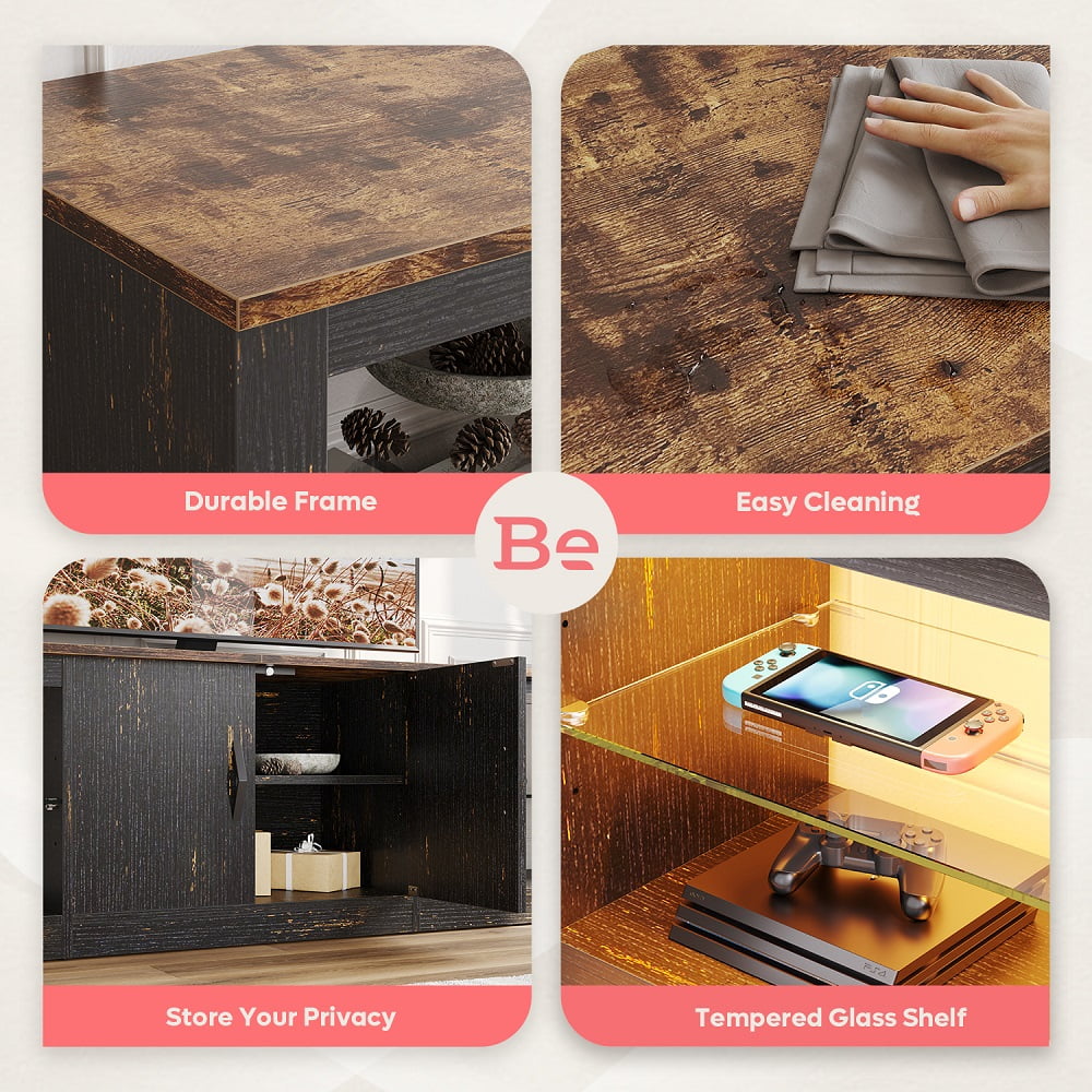 Bestier TV Stand for TVs up to 75" with Storage Cabinet, Entertainment Center for TVs with LED Light for Living Room, Black Gold