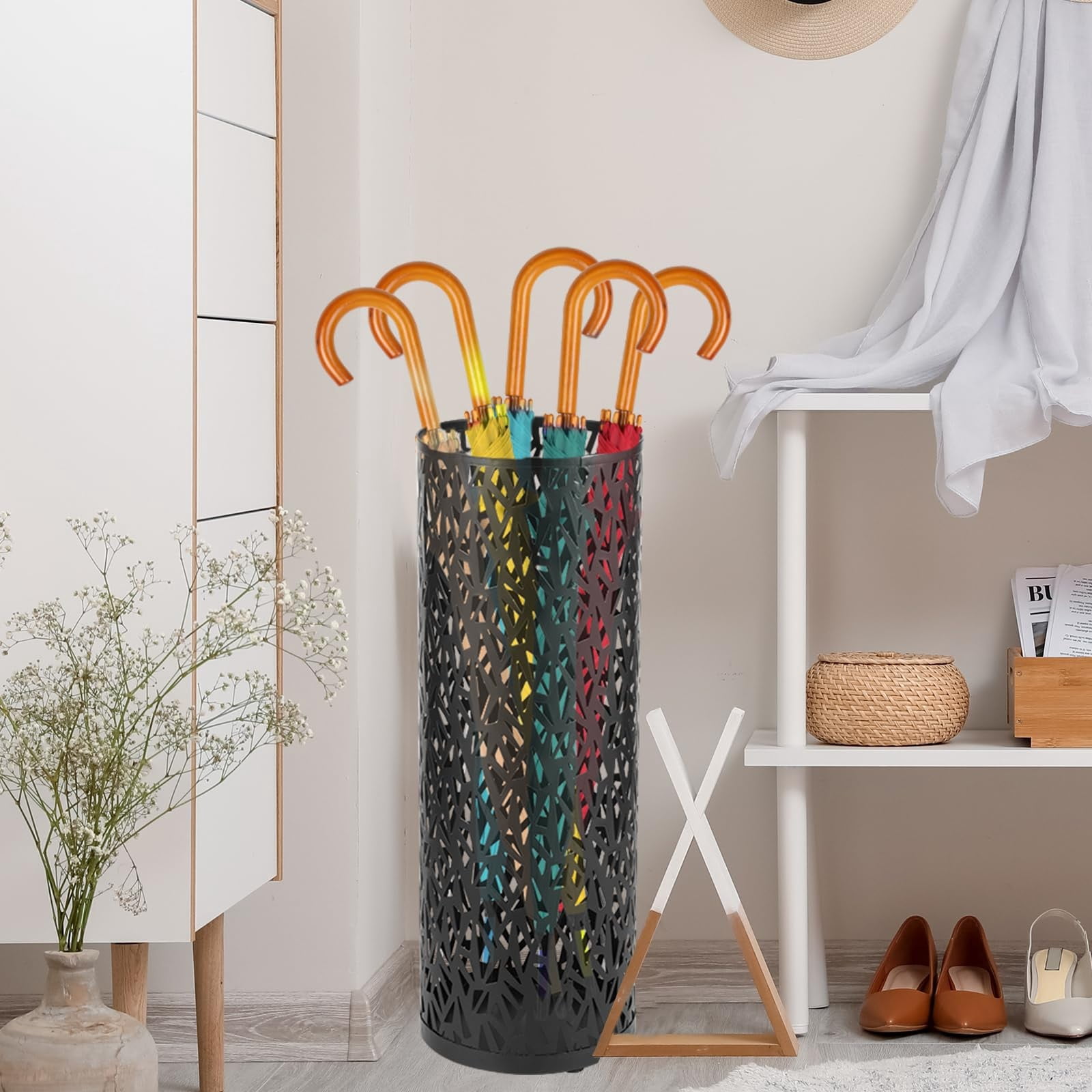 Metal Umbrella Holder - Hollow Design, Quick Drying, 4-6 Umbrellas Capacity - for Home/Hotel Entrances