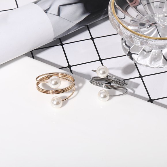 Paokuoon Napkin Rings Faux Pearl Napkin Ring Set Metal Spring Napkin Holder for Wedding Birthday Table Decoration