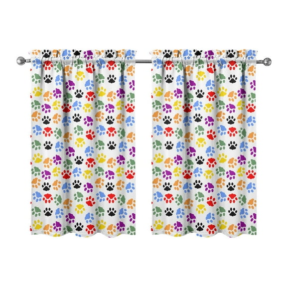 Adorable Cat Design Kitchen Curtains Set of 2 - Cute Paw Print Short Curtains, 27.5x39 Inch Semi-Sheer Rod Pocket Panels for Bathroom & Laundry Room