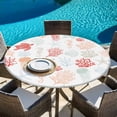 thumbnail image 5 of Red Orange Coastal Round Tablecloth 36-44 Inch Round Fitted Table Cloth with Elastic Edge, Nautical Summer Beach Coral Sea Turtle Waterproof Table Cover Protector for Outdoor Picnic Party Dining, 5 of 6