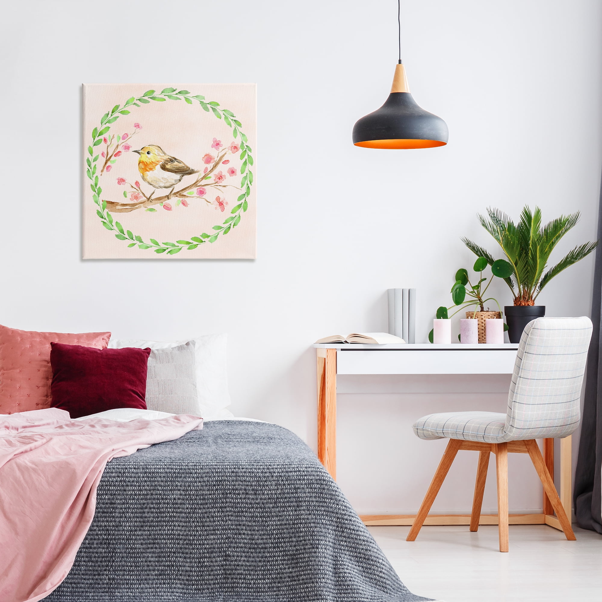 Spring Wreaths Bird Canvas Wall Art, design by Elena Fay