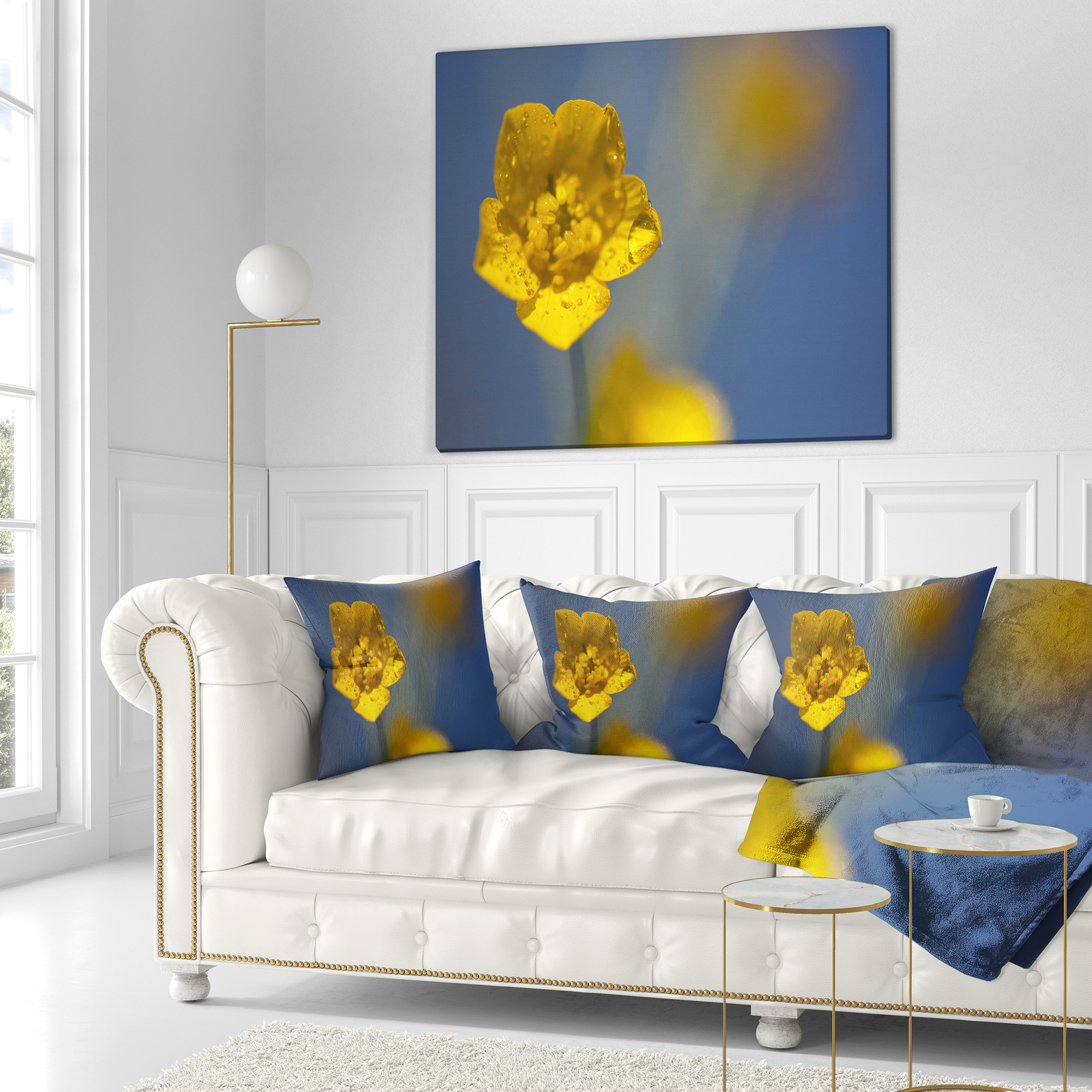 Designart Solitary Large Yellow Flower - Floral Throw Pillow - 16x16