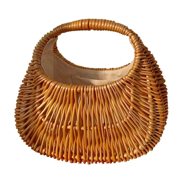 Bolso de paja para mujer, bolso de mano de mimbre con asa superior, forma de concha, tejido a mano, moderno 22cmx12cmx22cm