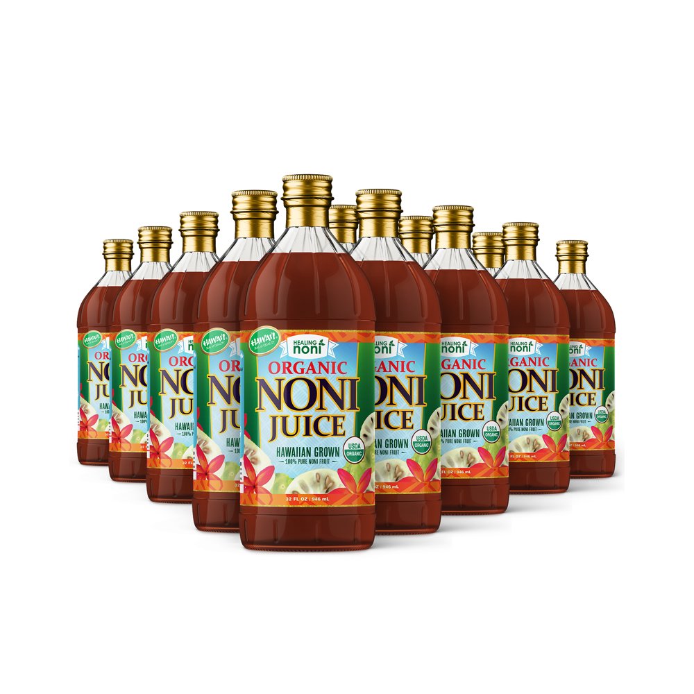 Healing Noni Organic Hawaiian Noni Juice 12 Pack of 32oz Glass
