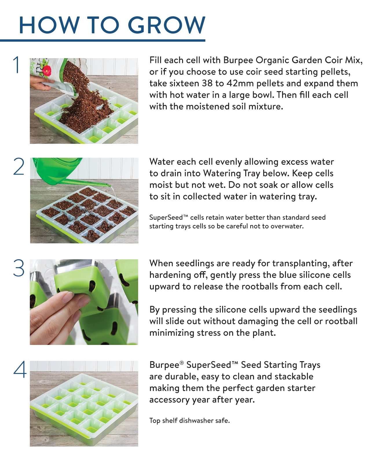 Burpee SuperSeed 16 XL Cell Seed Starting Tray - Reusable and Dishwasher Safe - Growing Tray for Seedlings and Plant Germination