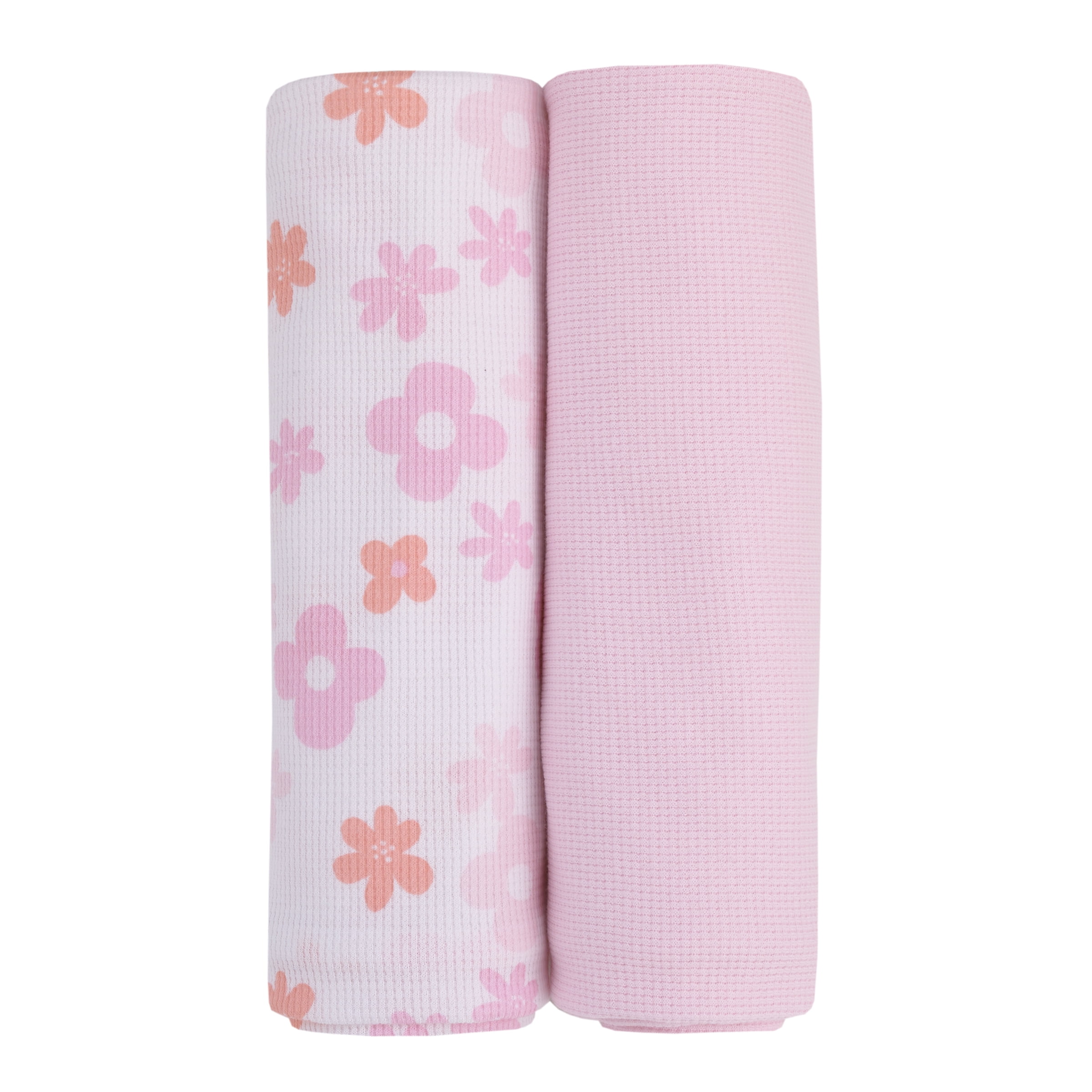 Parent's Choice Pink Floral 100% Cotton Thermal Baby Blanket, Infant Girl, 2 Pack