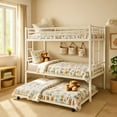 thumbnail image 5 of ASINMAK Twin-over-Twin Triple Bunk Bed with Trundle and Built-in Ladder, Metal, White, 5 of 9