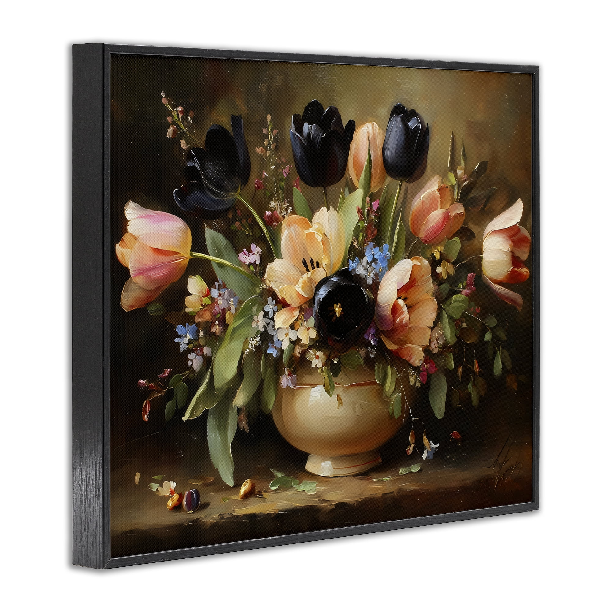 Stupell Industries Black Tulips & Peach Bouquet Black Framed Giclee Art, design by Franklyn Gregory
