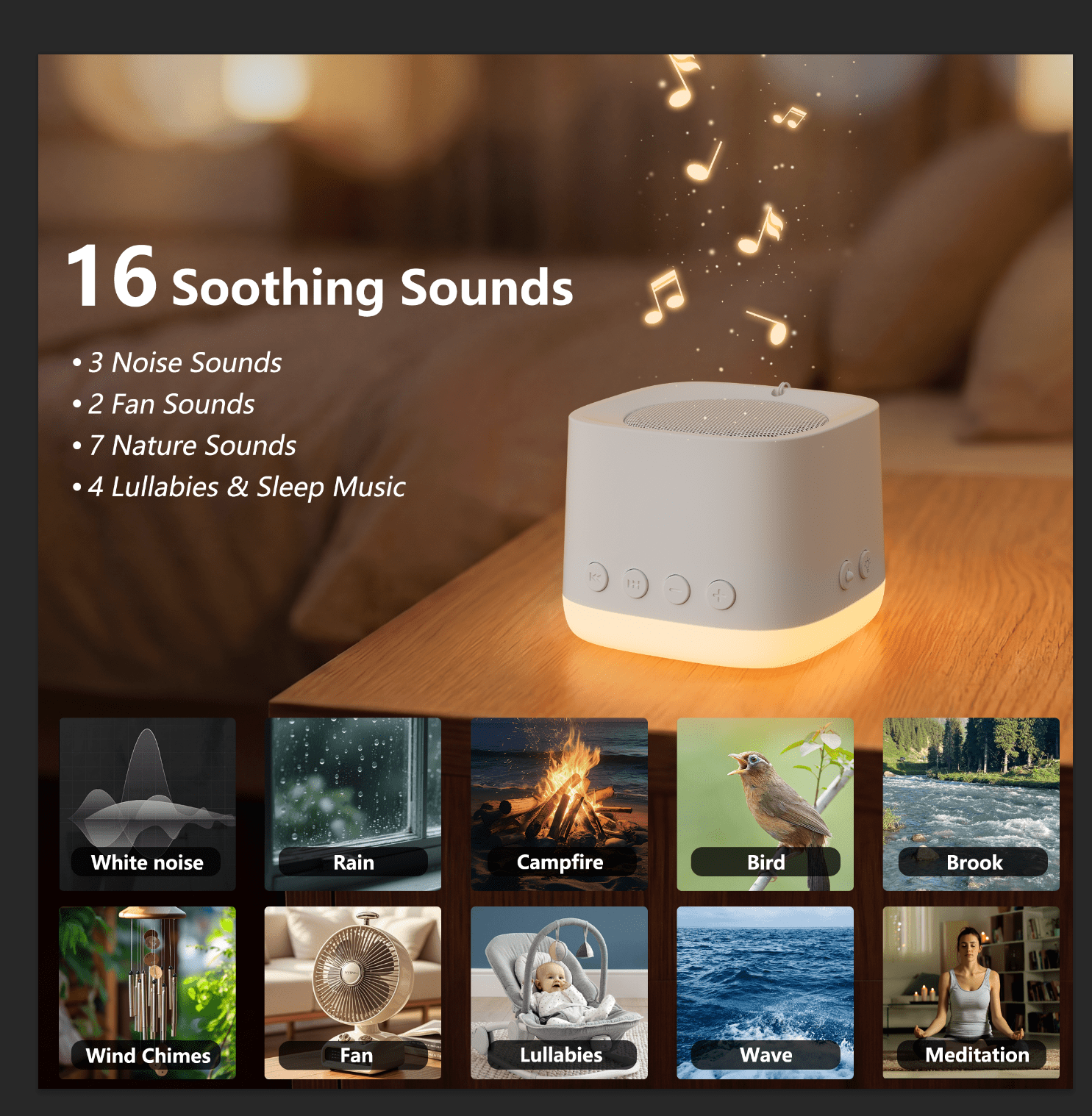 White Noise Machine for Baby & Family, 20 Non-Looping Soothing Sounds, Memory Function, Adjustable Volume, AC/USB Powered with Sleep Timer (White)