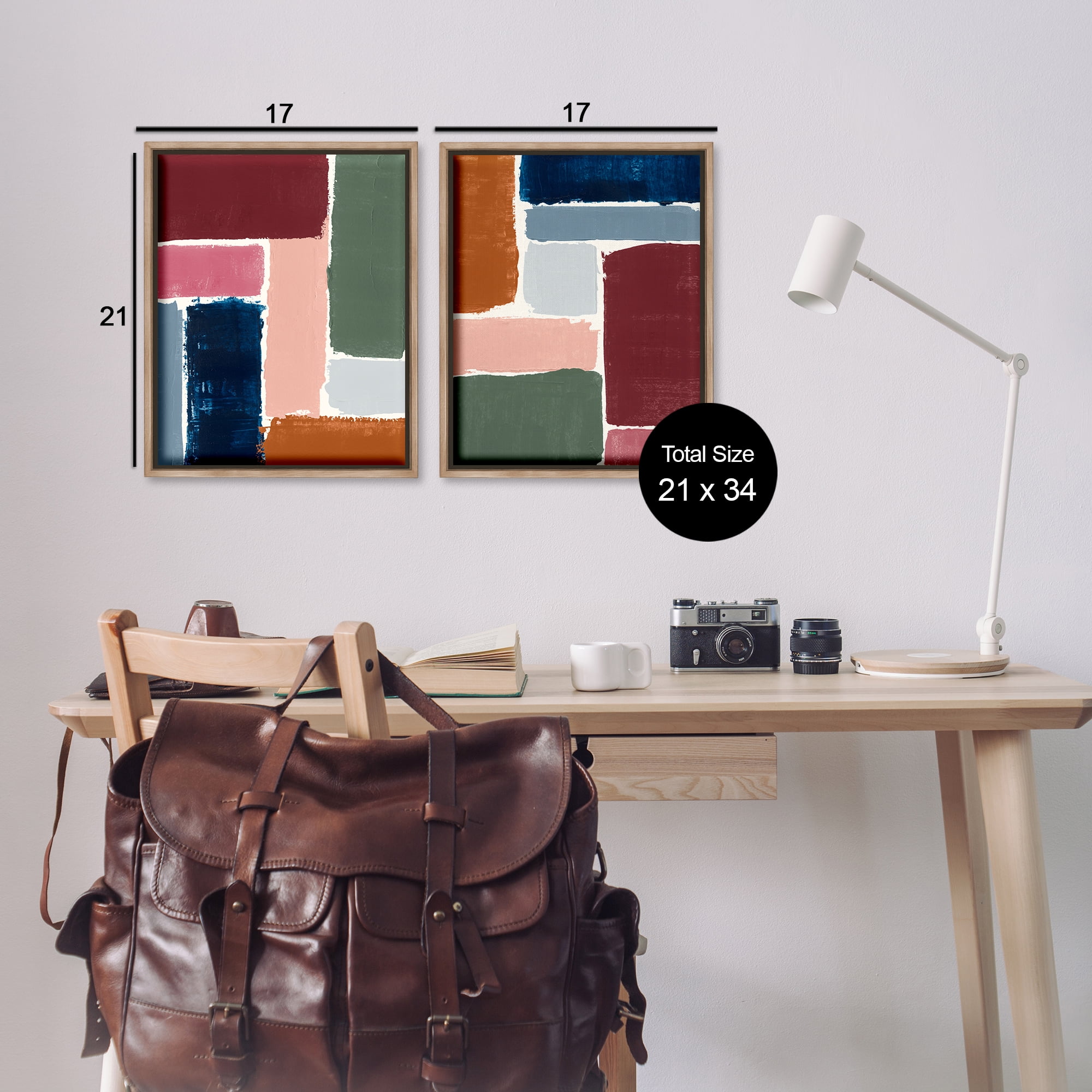 Stupell Industries Abstract Modular Color Block Abstract Painting Brown Floater Framed Canvas Art Print Wall Art, 17 x 21, Set of 2