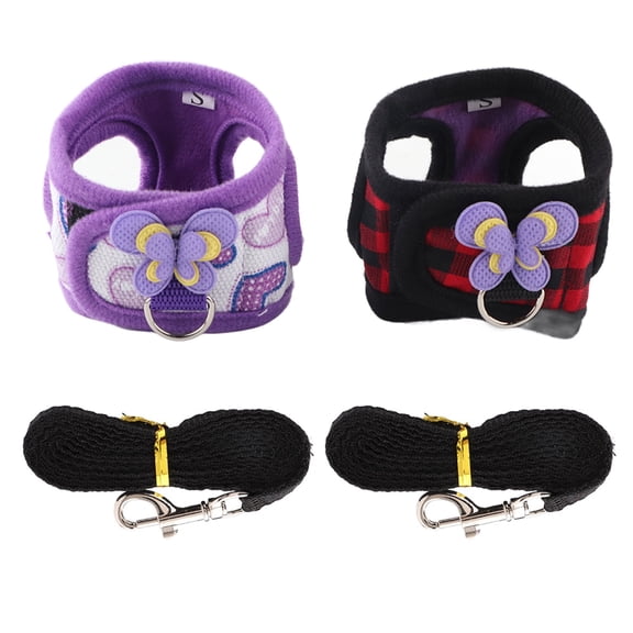 Falleo Clearance Chinchilla Walking Harness Vest with Leash for Squirrel Hamster Red Grid Purple Love (S)