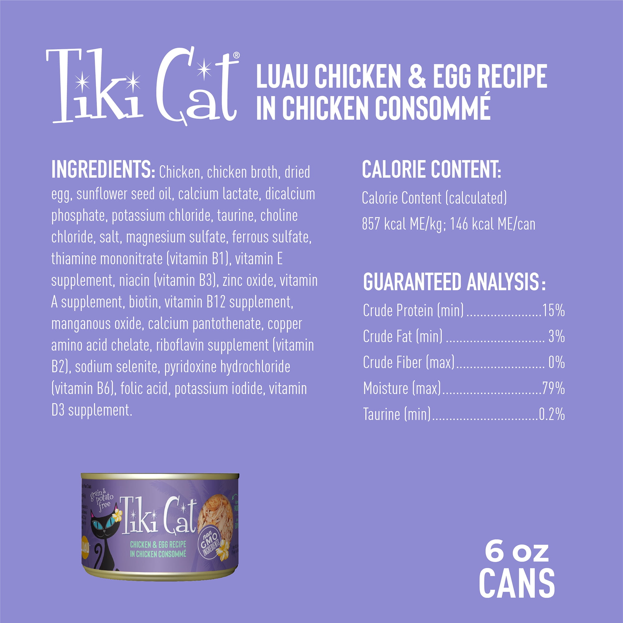 (6 pack) Tiki Cat Luau Wet Cat Food, Chicken & Egg, 6 oz. Can