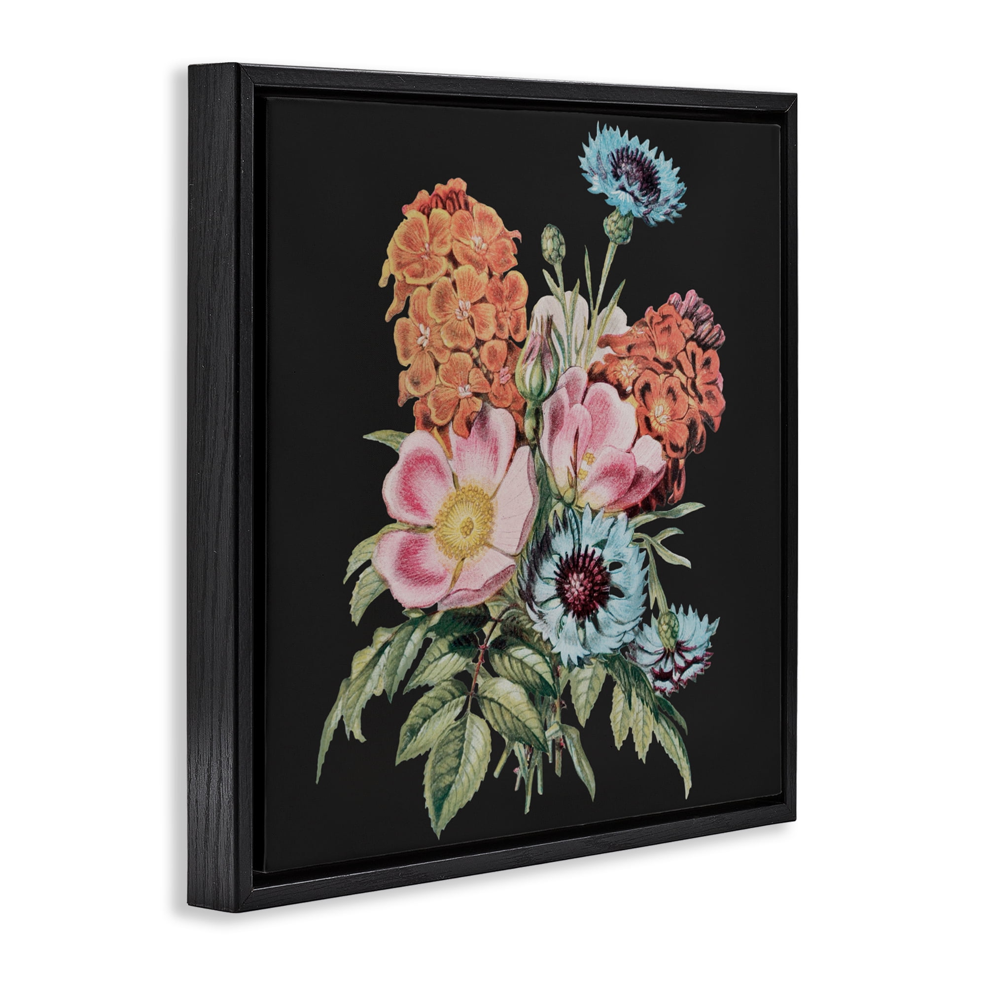 Stupell Industries Vintage Bouquet Study over Black Black Framed Floater Canvas Wall Art, design by Dan Meneely