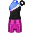 thumbnail image 3 of iEFiEL Kids Girls Shiny Rhinestones Ballet Dance Leotard with Shorts Headwear Athletic Outfit Exercise Team Uniform Royal Blue&Rose 16, 3 of 7
