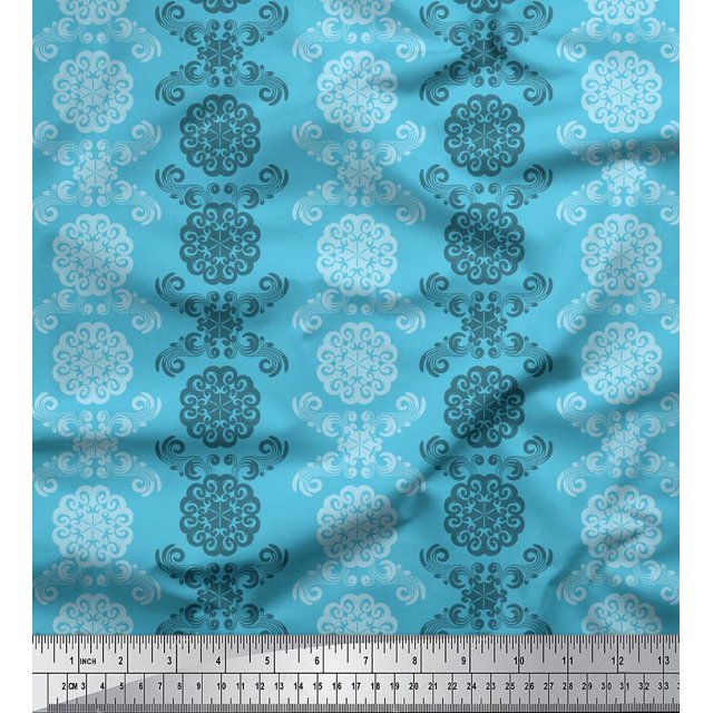 Soimoi Silk Fabric Damask Ethnic Print Sewing Fabric Yard 42 Inch Wide