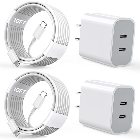 Cargador integrado para iPhone certificado por Apple, paquete de 2 con cable de 10 pies