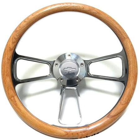 1970 - 1973 Chevy C10 Pick-Up Truck Real Oak Steering Wheel & Billet Adapter "