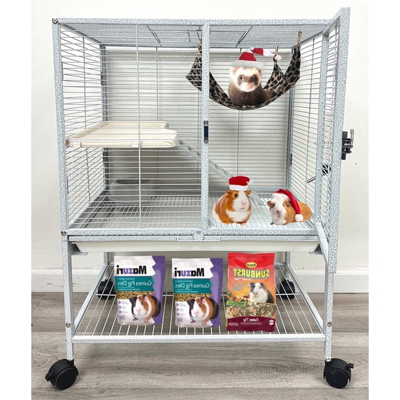 LARGE Two-Levels Tight 1/2-Inch Bar Spacing for Feisty Ferret Hammock Chinchilla Guinea Pig Rabbit Cat Mouse Hamster Gerbil Small Animals Critters Rolling Cage