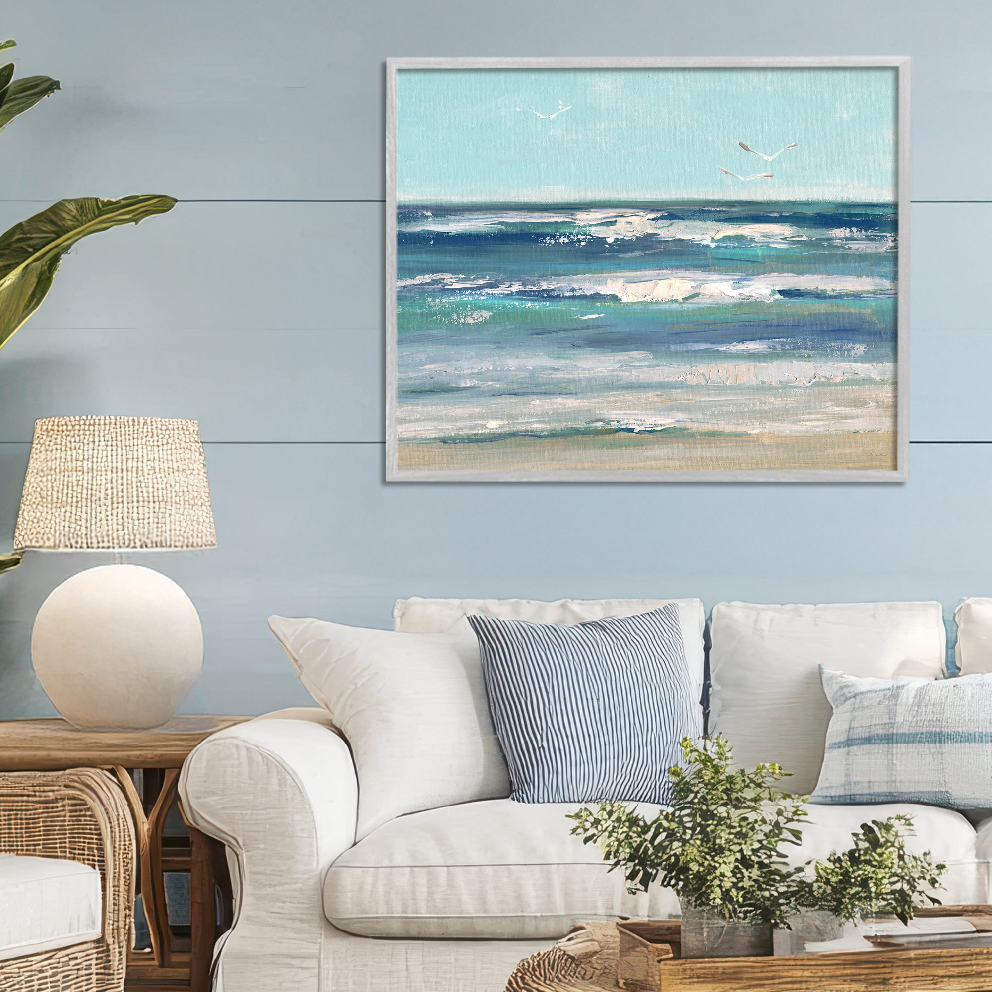 Stupell Industries Seagulls over Rolling Waves Gray Framed Giclee Art, design by Sally Swatland