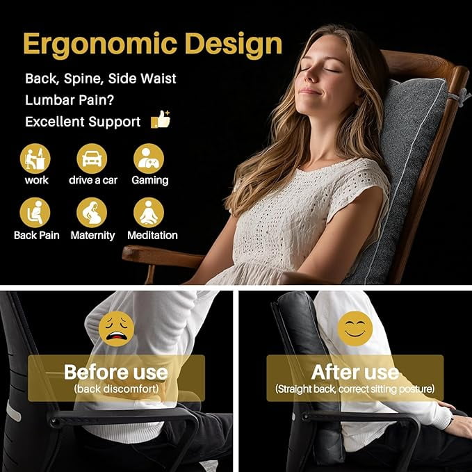 Parojati 22*17*5 Rocking Chair Cushion, Set of Thicken Seat & Back Chair Cushions with Memory Foam, Non-Slip Chair Pad with Ties for Indoor&Outdoor Rocker Dark Grey