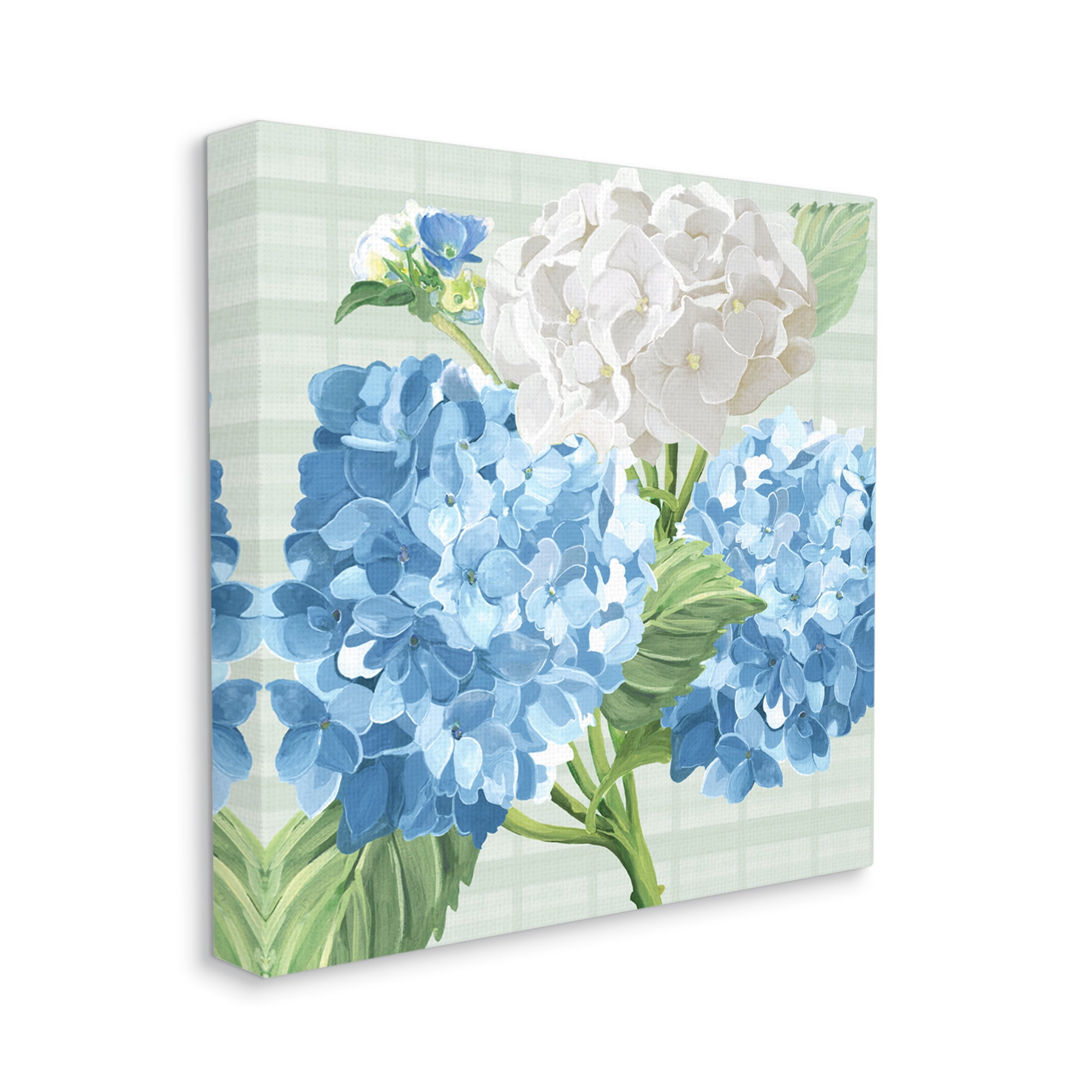 Stupell Industries Hydrangeas on Plaid Botanical & Floral Painting Gallery Wrapped Canvas Print Wall Art, 30 x 30