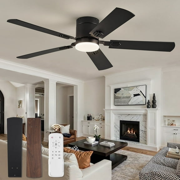 Zardon 52" Modern Ceiling Fan with Light and Remote Control, Flush Mount Low Profile, Ultra-Quiet DC Motor and 6 Speed for Indoor