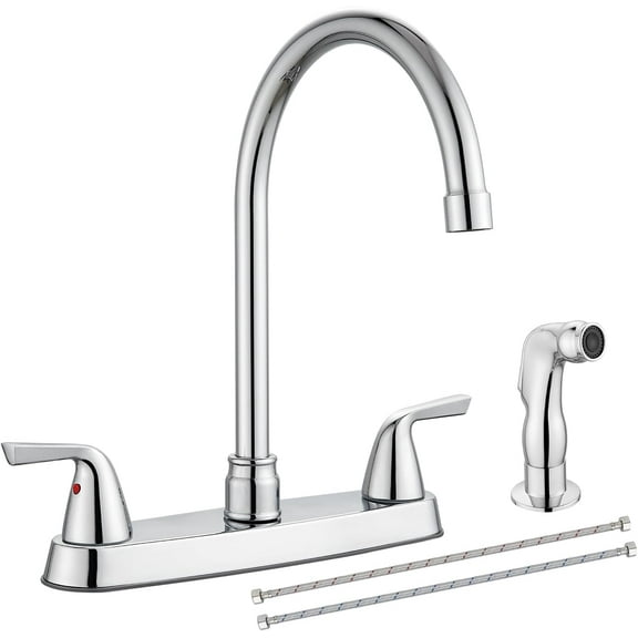 Kitchen Faucet 8 Inch Centerset 2 Handle High-Arc 360 Degree Swivel Spout with Supply Lines,3 Hole Kitchen Sink Faucet with Side Sprayer,Polish Chrome