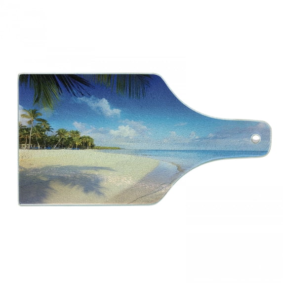 Fiji Cutting Board, Picturesque of Summer Time Peaceful Setting out in the Open Tropical Vibes, Decorative Tempered Glass Cutting and Serving Board, in 3 Sizes, by Ambesonne