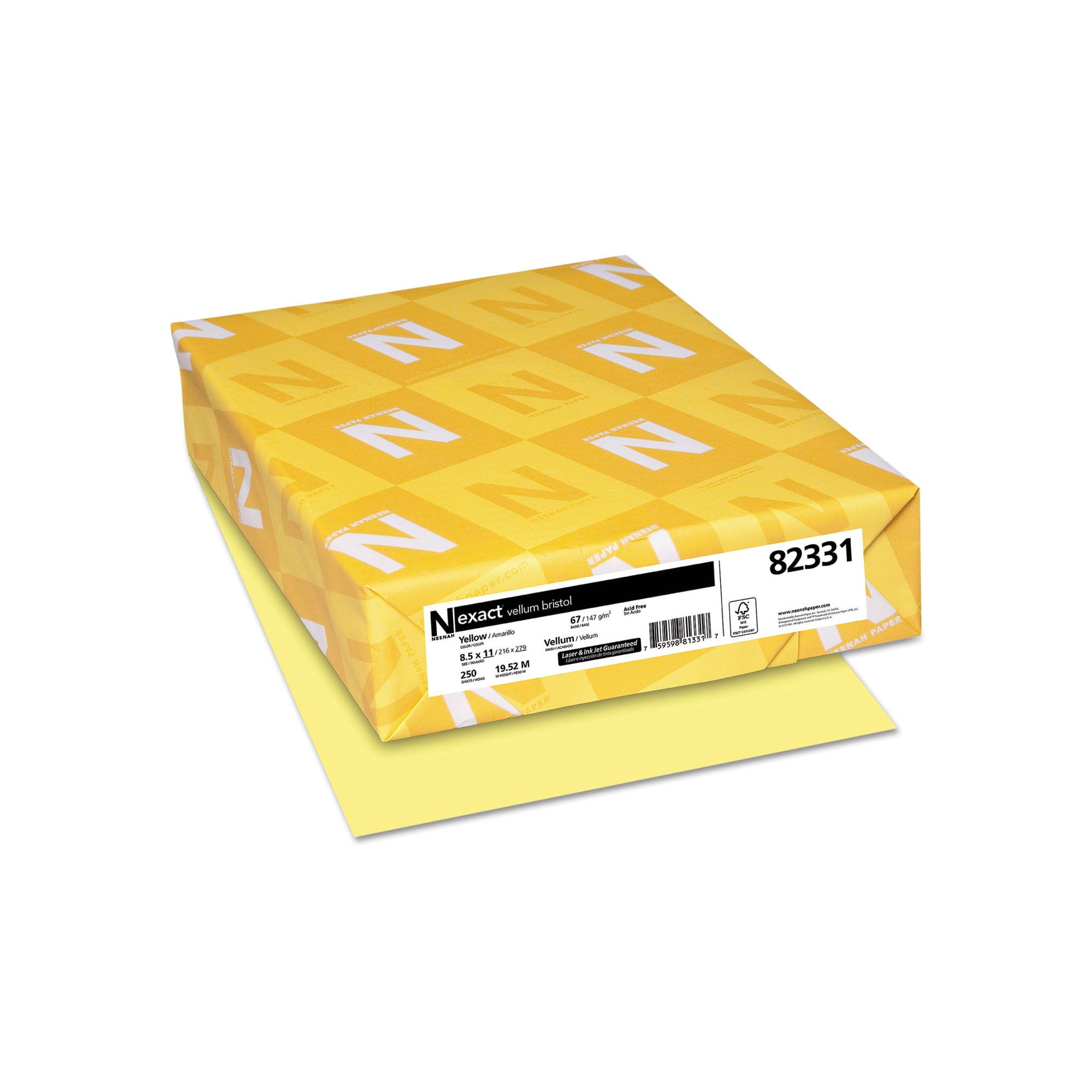 Branded Wausau Exact Vellum Bristol Card Stock, 67lb, Yellow 250 Sheets