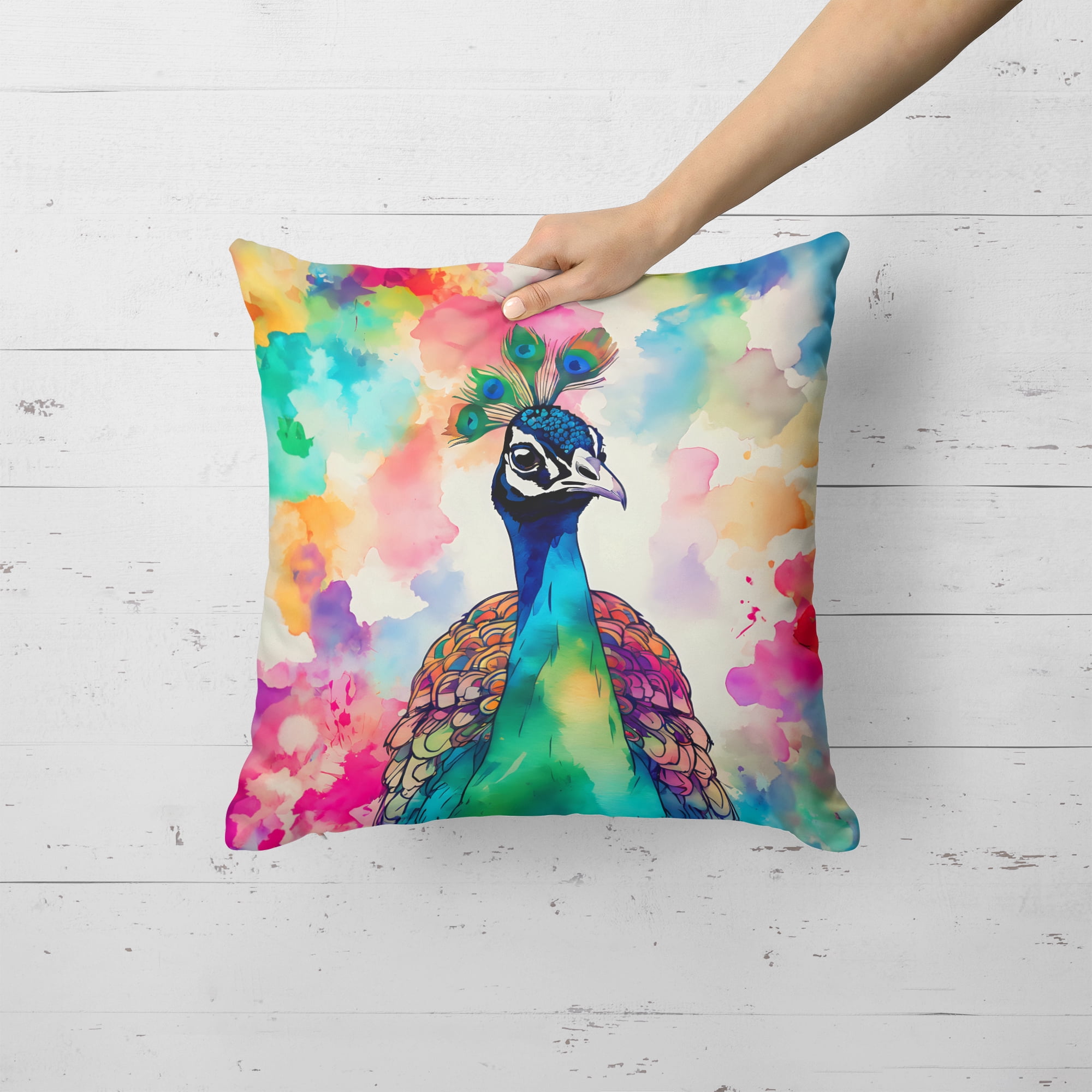 Hippie Animal Peacock Throw Pillow 18 in x 18 in