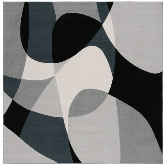 SAFAVIEH Odyssey Earl Modern Polyester Area Rug, Grey/Black Ivory, 6'7" x 6'7" Square