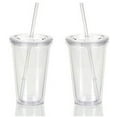 thumbnail image 1 of Zhuge Vasos de acrílico reutilizables con aislamiento de doble pared, con pajita y tapa, paquete de 2 (pajitas transparentes de 16 oz), 1 of 4