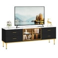 thumbnail image 1 of BeesClover Fluted TV Stand with Storage Drawers for TVs Up to 75 Inch, Entertainment Center TV Table with LED Lights and Glass Door, Media Console with Faux Marble Top for Living Room, Bedroom, 1 of 8