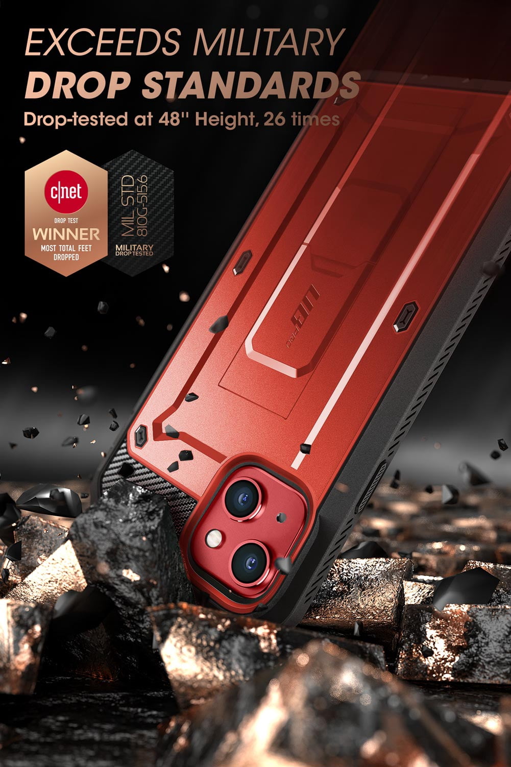SUPCASE Unicorn Beetle Pro Series Case for iPhone 13 Mini (2021 Release) 5.4 Inch, Built-in Screen Protector Full-Body Rugged Holster Case (Ruddy)