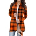 thumbnail image 1 of HBFAGFB Lightweight Cardigans for Women Simple Long Sleeve Plaid Jacket Versatile Long Coat Orange Size L, 1 of 4