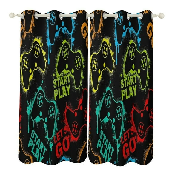 GamePad 2pcs Blackout Curtains For Living Room Bedroom Grommet Top Window Set for Left And Right Biparting Open