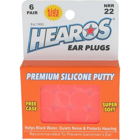 HEAROS Kids Swimming Ear Plugs, Waterproof Silicone Putty Ear Plugs with Case, NRR 22, 6 Pairs