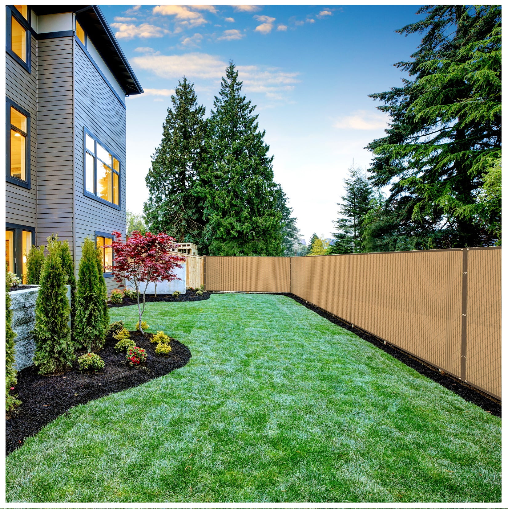 BOEN Privacy Fence Screen Netting, 6 ft x 100 ft, Beige, Reinforced Grommets, Commercial Fence Cover