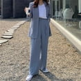 thumbnail image 3 of 2 Pcs/Set Lady Formal Coat Pants Set Long Sleeves Open Stitch Cardigan Mid Length Jacket Loose Straight Wide Leg High Waist Trousers Formal Business Commuting Outfit, 3 of 8