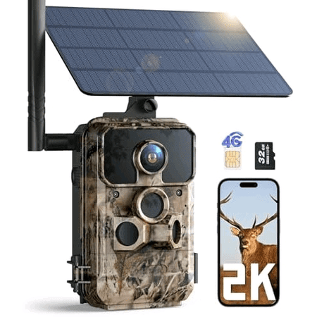 4G LTE Cellular Trail Cameras with 2K HD Live Feed Game Camera with SD & SIM Card 0.1s Trigger Time IP66 Waterproof Night Vision Solar Trail Camera for Outdoor Wildlife Monitoring$$Other