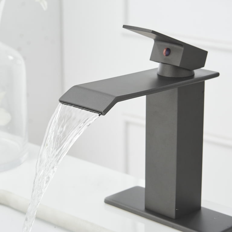 Matte Black Waterfall Bathroom Faucet - Single Hole Single Handle Vanity Faucet With Supply Hoses