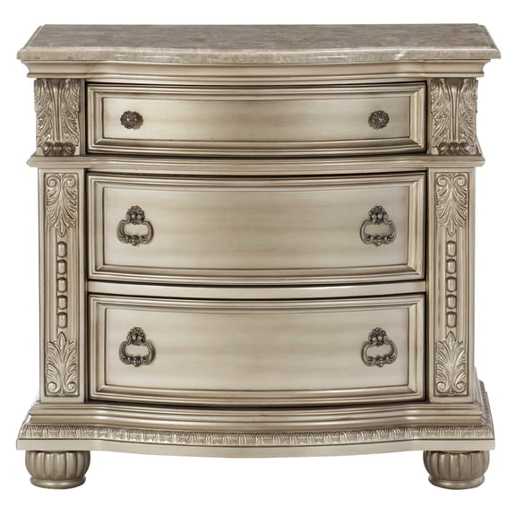 Bedroom Nightstand In Silver Finish With Marble - Elegant Furnishing Top For Traditional Bedrooms