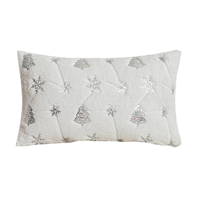 Funda de almohada decorativa navideña de peluche, funda de cojín, funda de almohada suave y lavable Blanco