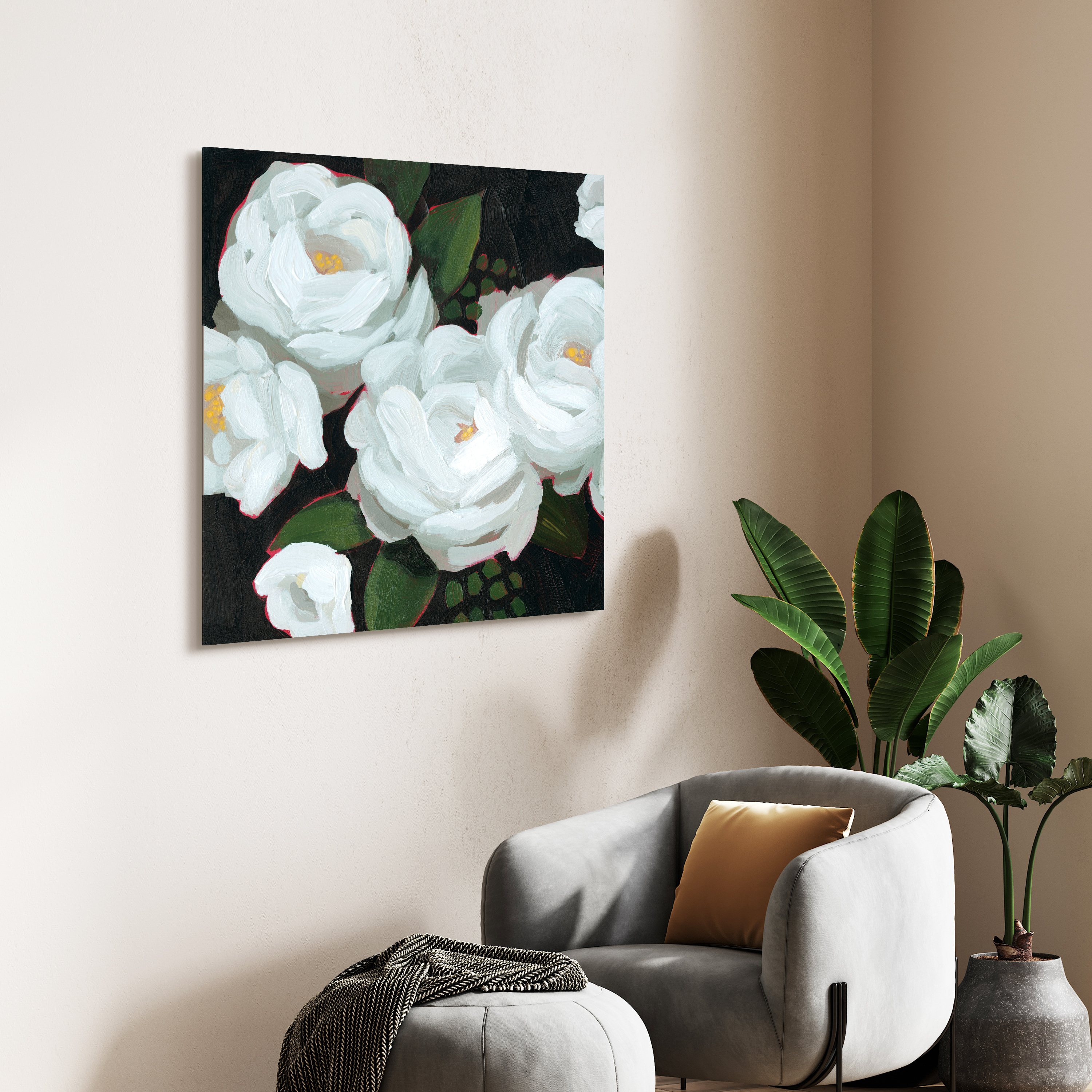 "White Blossom Serenity II" Flower Unframed Free Floating Reverse Printed Tempered Glass Wall Art