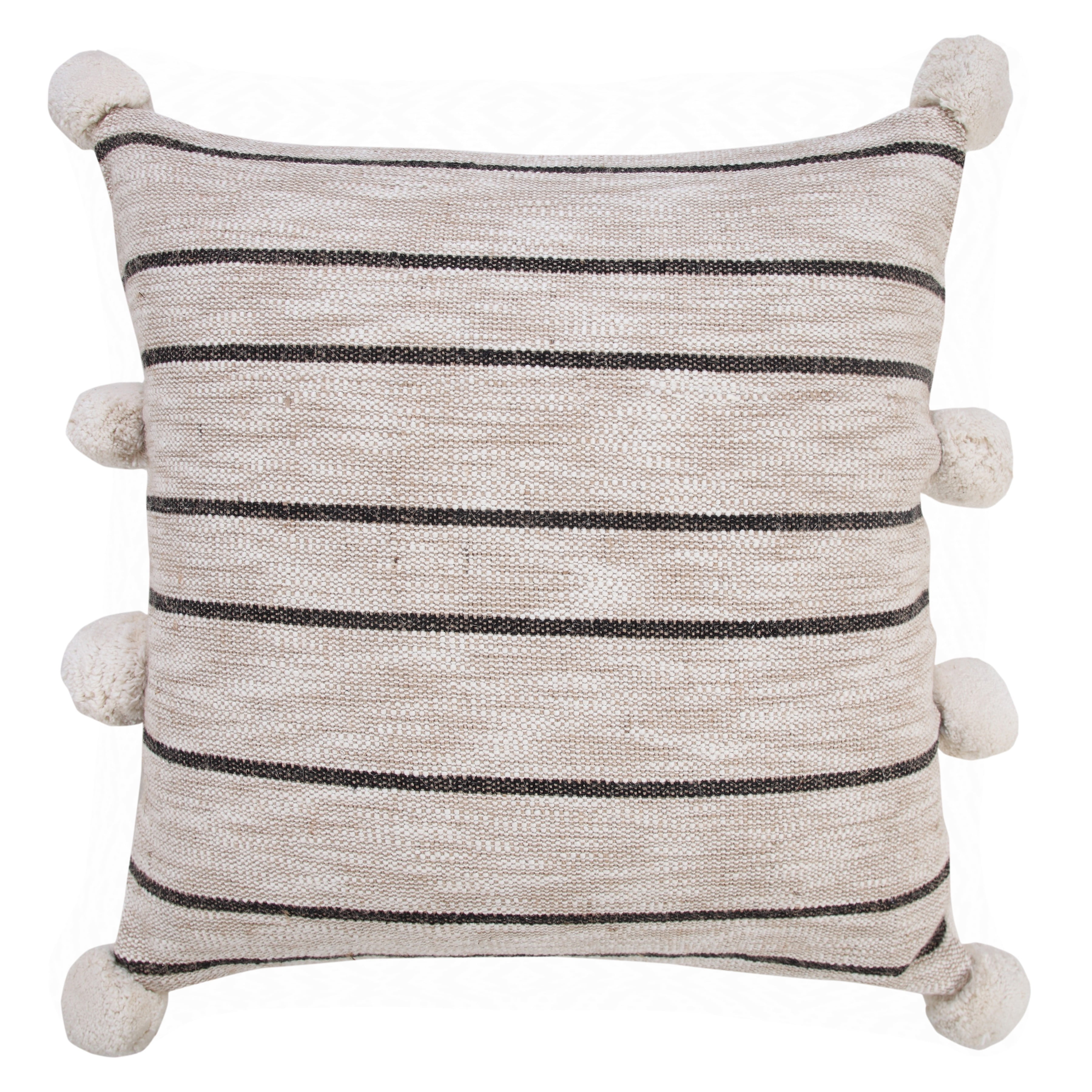 Harlow Hill Quade 20" x 20" Striped Jute Blend Adult Decorative Feather Filled Pillow, Beige/White/Black