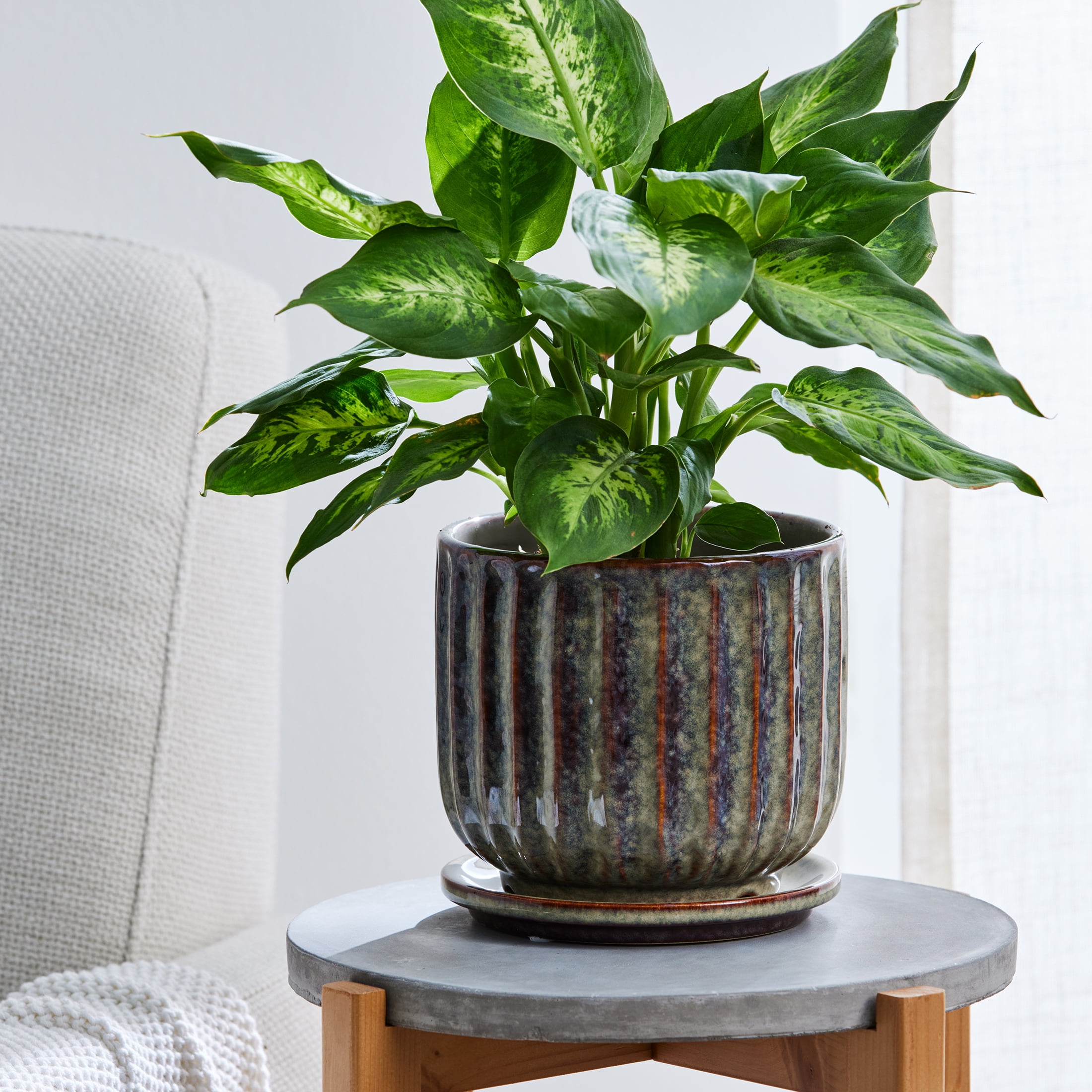 Better Homes & Gardens 6 inch Ceramic Paul Planter with Saucer, Taupe