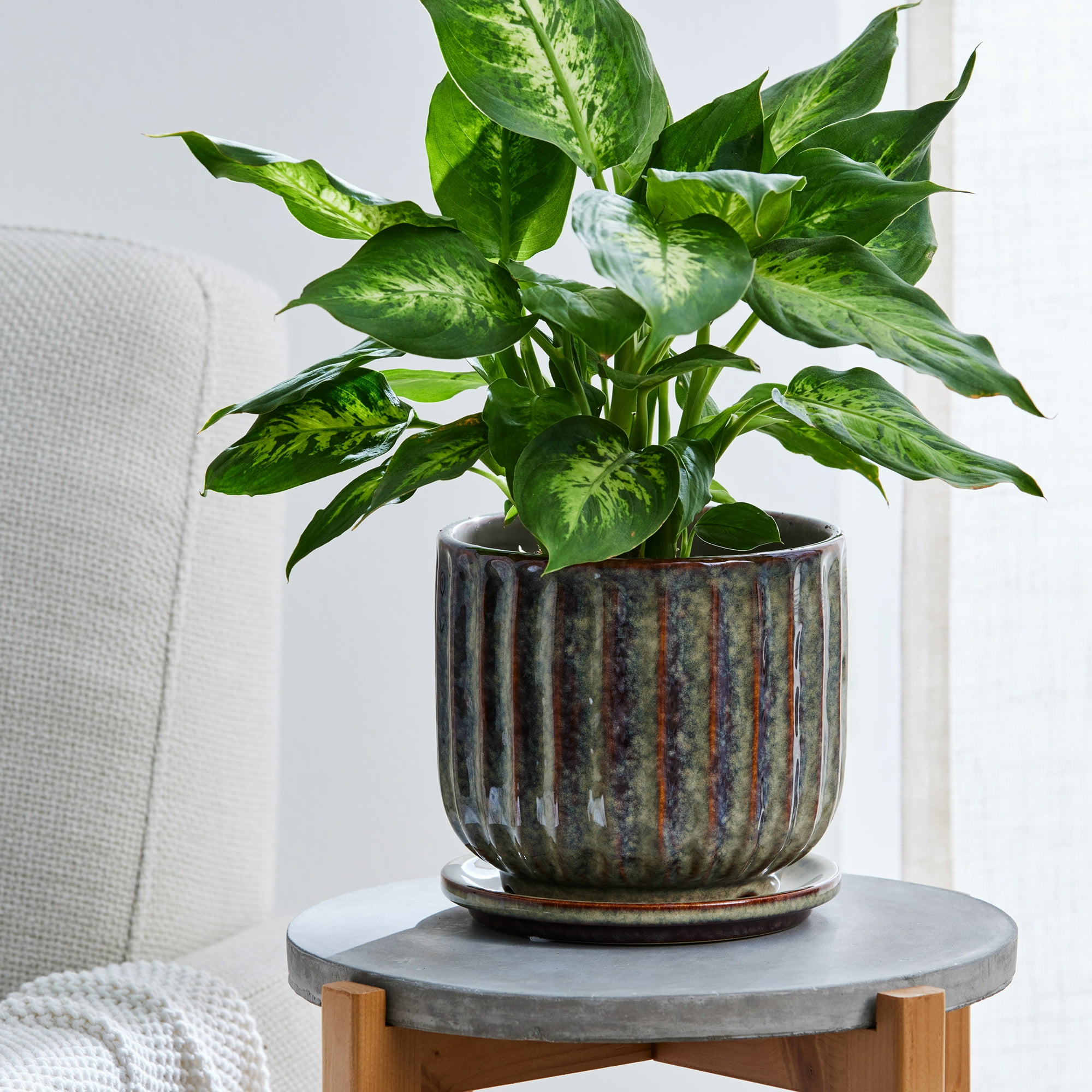 Better Homes & Gardens 6 inch Ceramic Paul Planter with Saucer, Taupe