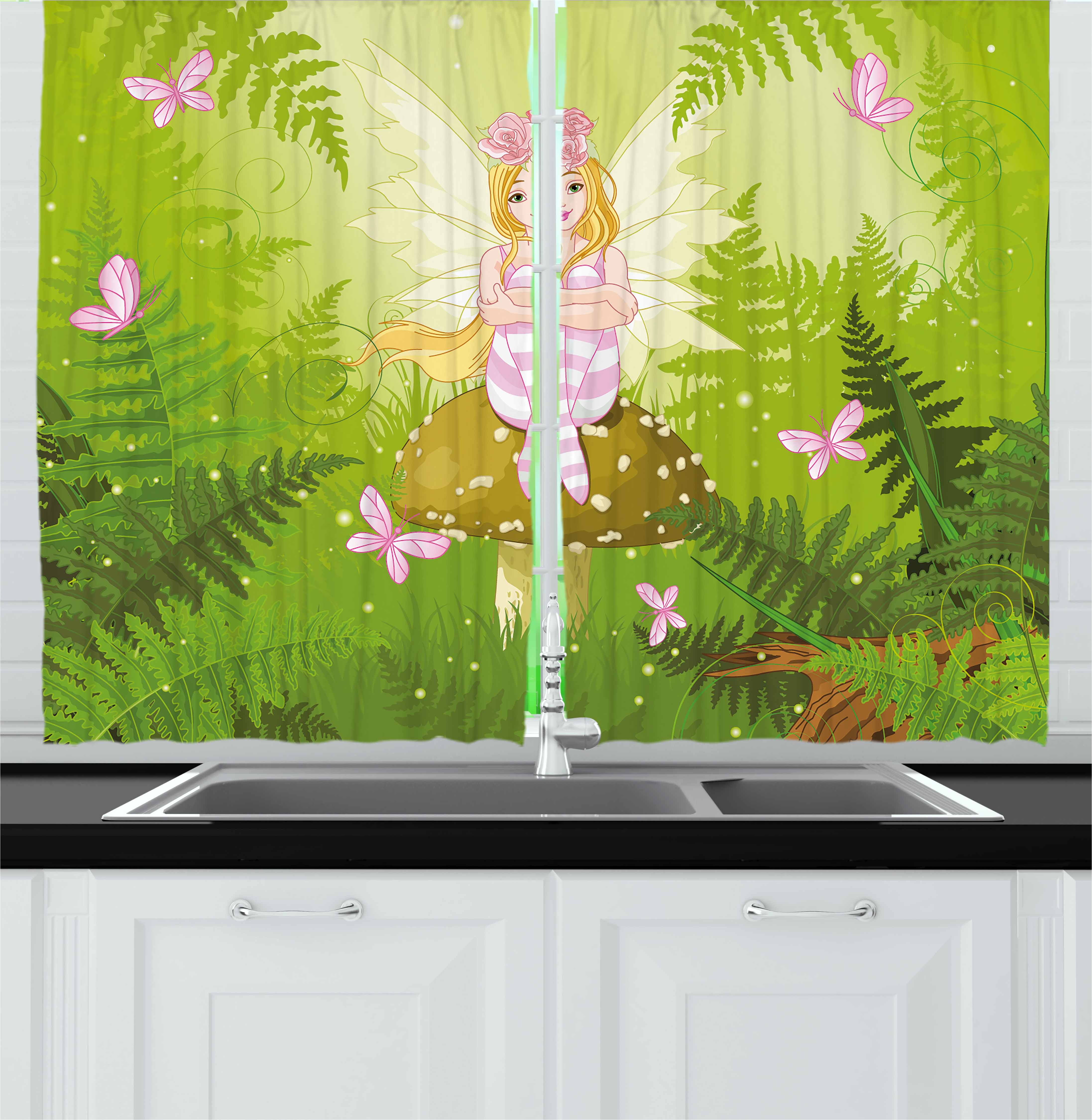Nursery Curtains 2 Panels Set, Magic Fairy Girl with Floral Hairstyle